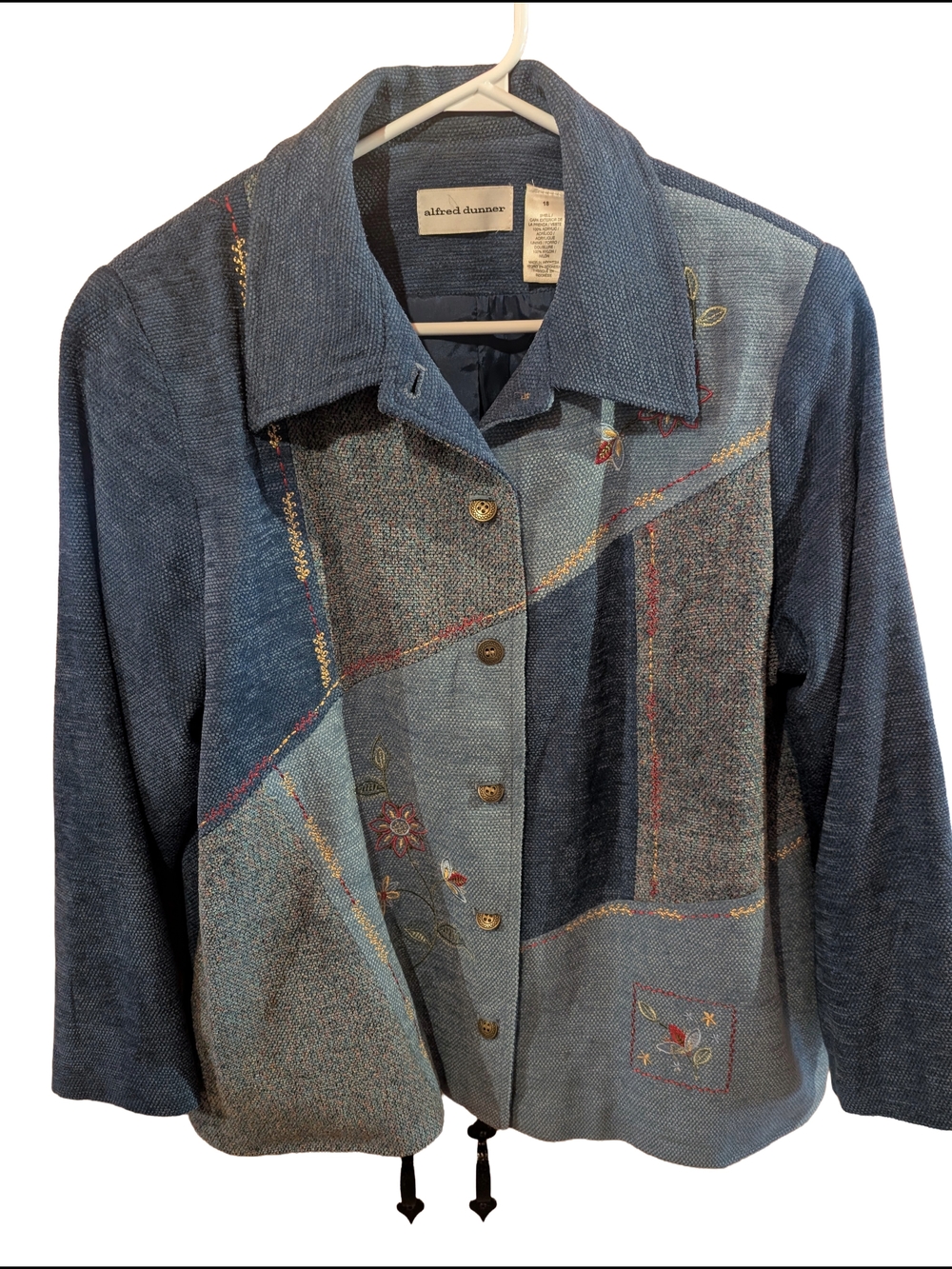 Alfred Dunner Blue Patchwork Embroidered Jacket